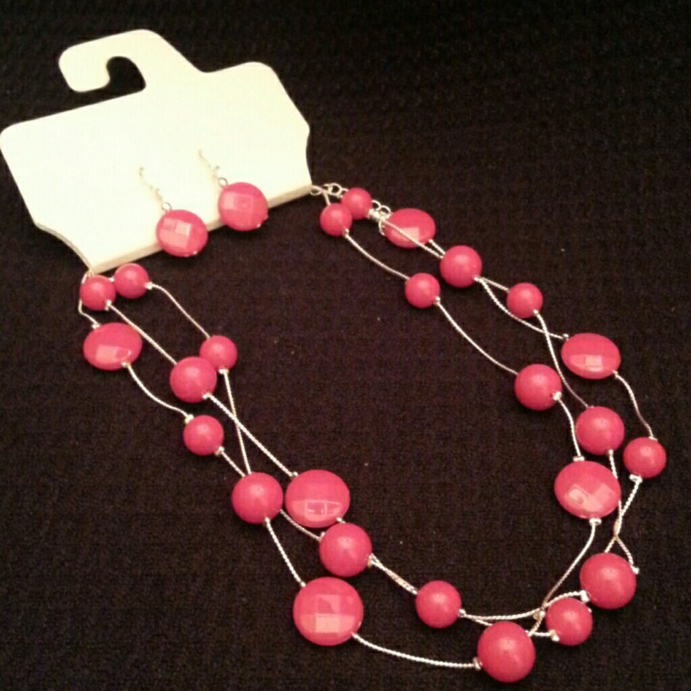 Red & silver necklace and earring set